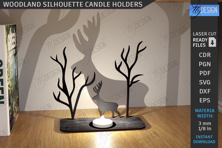 Woodland Silhouette Candle Holder Laser Cut|Candlestick SVG
