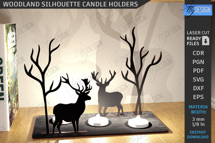 Woodland Silhouette Candle Holder Laser Cut|Candlestick SVG