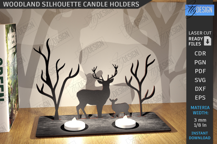Woodland Silhouette Candle Holder Laser Cut|Candlestick SVG