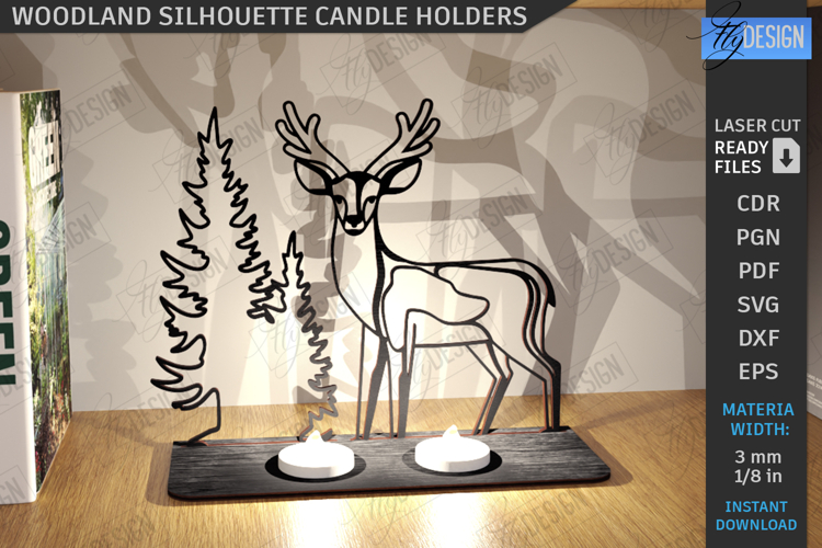 Woodland Silhouette Candle Holder Laser Cut|Candlestick SVG
