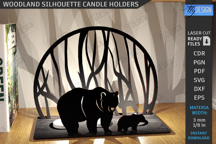 Woodland Silhouette Candle Holder Laser Cut|Candlestick SVG