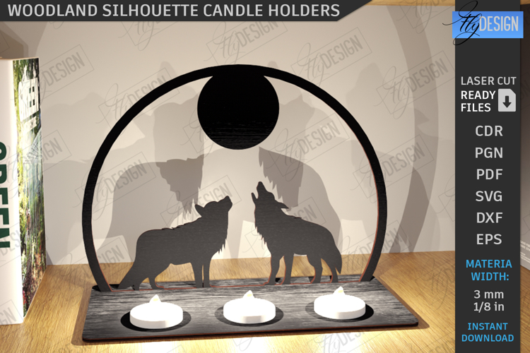 Woodland Silhouette Candle Holder Laser Cut|Candlestick SVG