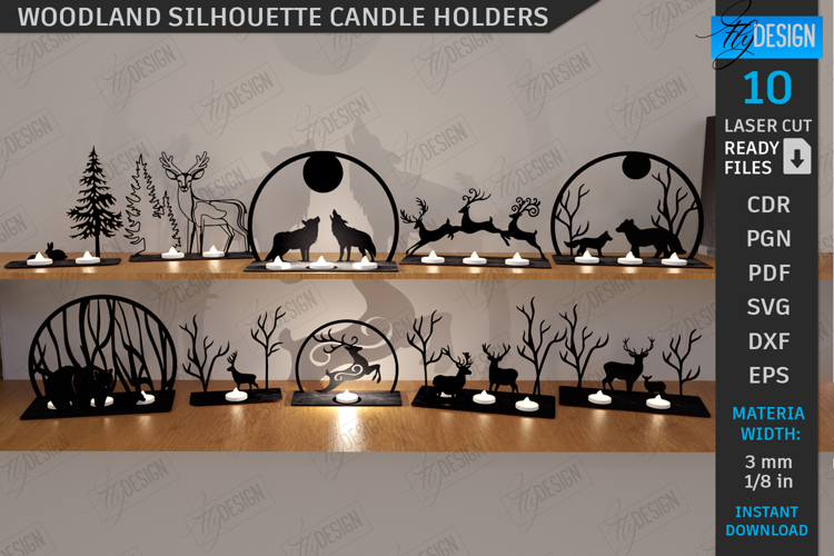 Woodland Silhouette Candle Holders Laser Cut Bundle | Forest