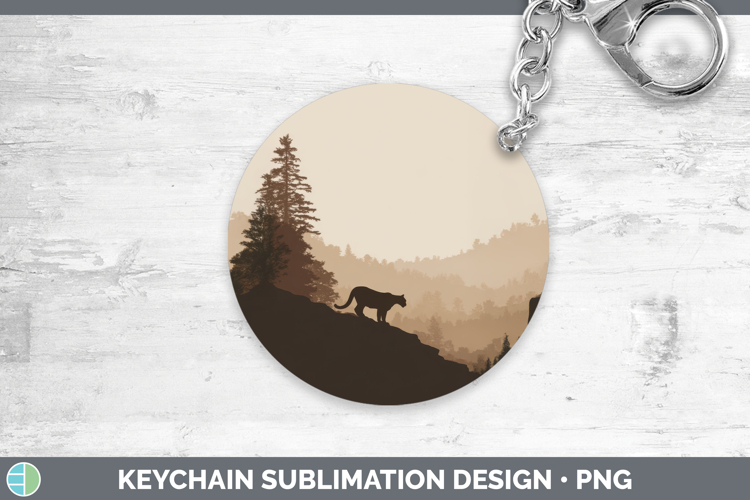 Cougar Keychain Woodland Silhouette Sublimation Keyring Desi
