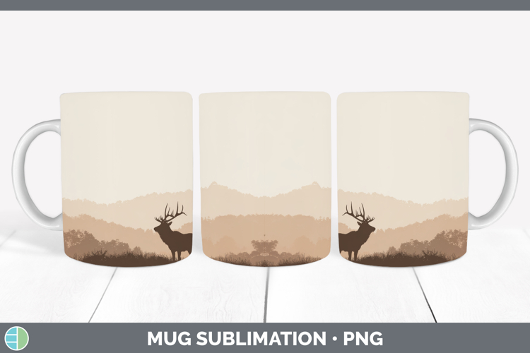 Elk Mug Wrap Woodland Silhouette Sublimation Coffee Cup Desi