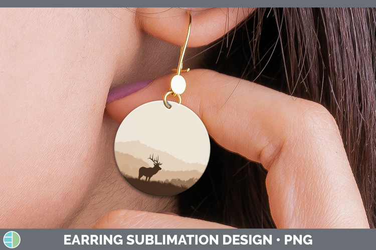 Elk Round Earrings Woodland Silhouette Sublimation Earrings