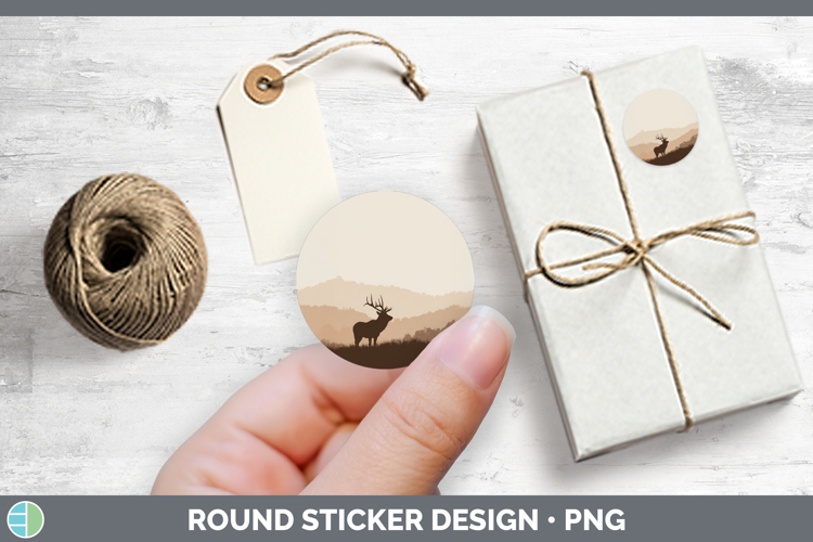 Woodland Silhouette Elk Stickers | Round Labels Designs