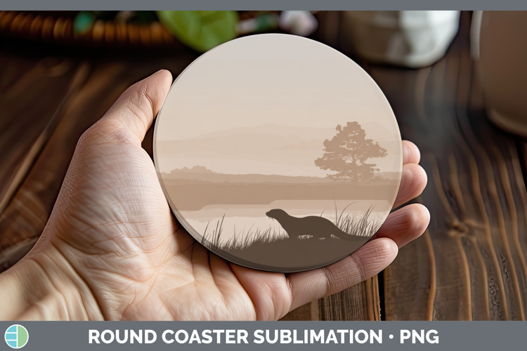Otter Round Coaster Woodland Silhouette Sublimation Coaster