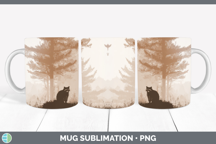 Raccoon Mug Wrap Woodland Silhouette Sublimation Coffee Cup
