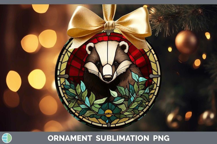 Woodland Stained Glass Badger Ornament Sublimation Bauble De