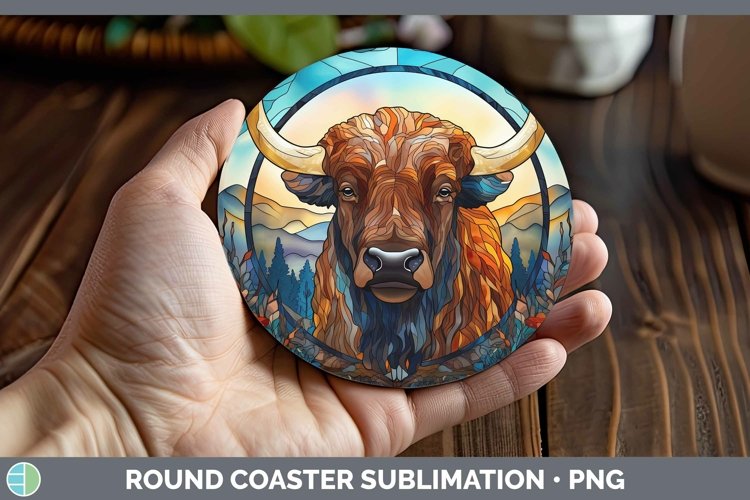 GorgeousWoodland Stained Glass Round Coaster design.