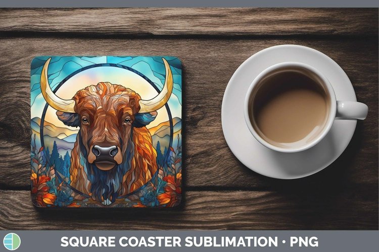 GorgeousWoodland Stained Glass Square Coaster design.