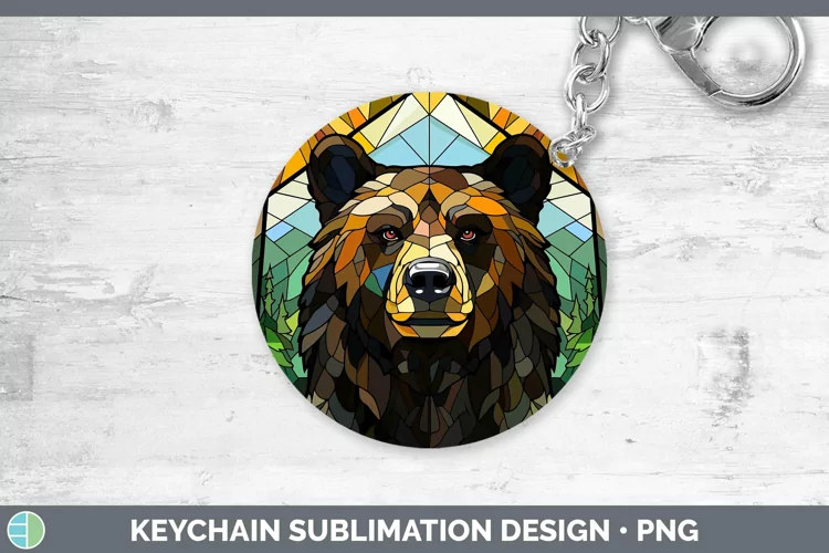 Woodland Stained Glass Black Bear Keychain Sublimation Keyri