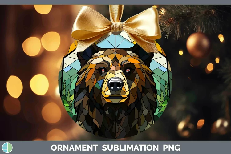 Woodland Stained Glass Black Bear Ornament Sublimation Baubl