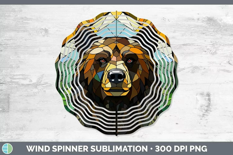 Woodland Stained Glass Black Bear Wind Spinner Sublimation S