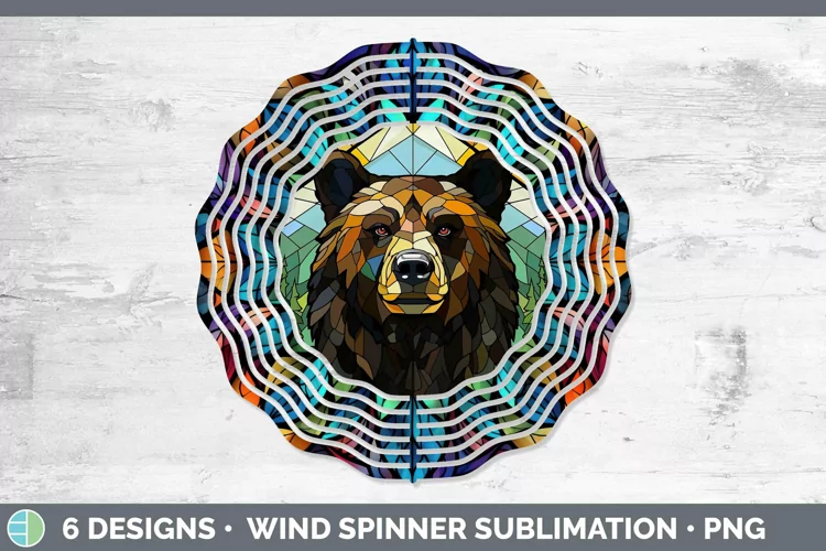 Woodland Stained Glass Black Bear Wind Spinner Sublimation S