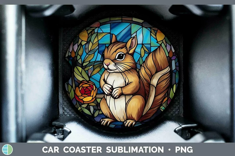 Woodland Stained Glass Chipmunk Car Coaster Sublimation Coas