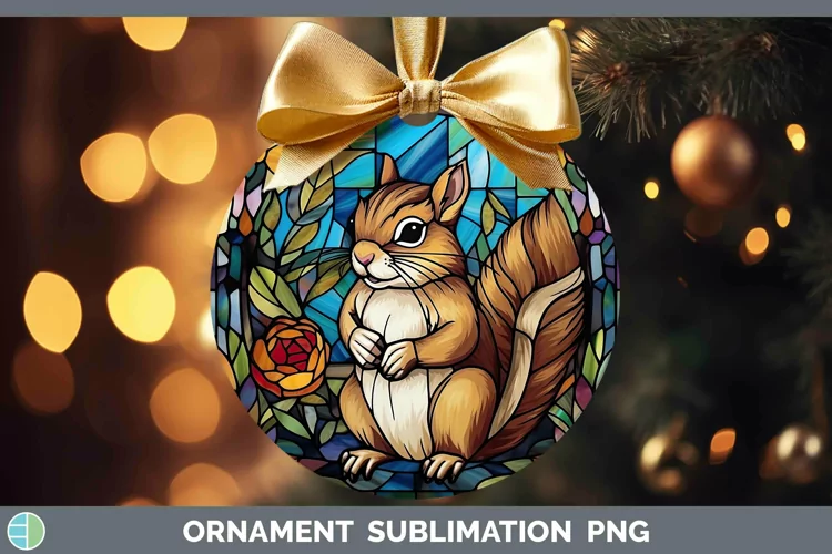 Woodland Stained Glass Chipmunk Ornament Sublimation Bauble
