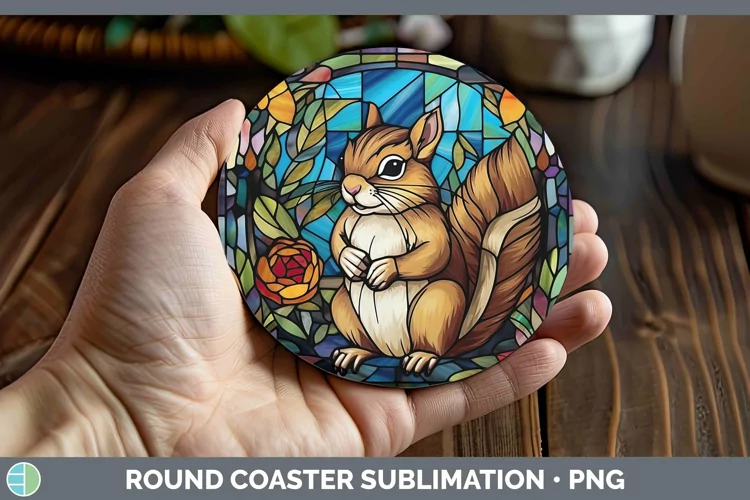 Woodland Stained Glass Chipmunk Round Coaster Sublimation Co