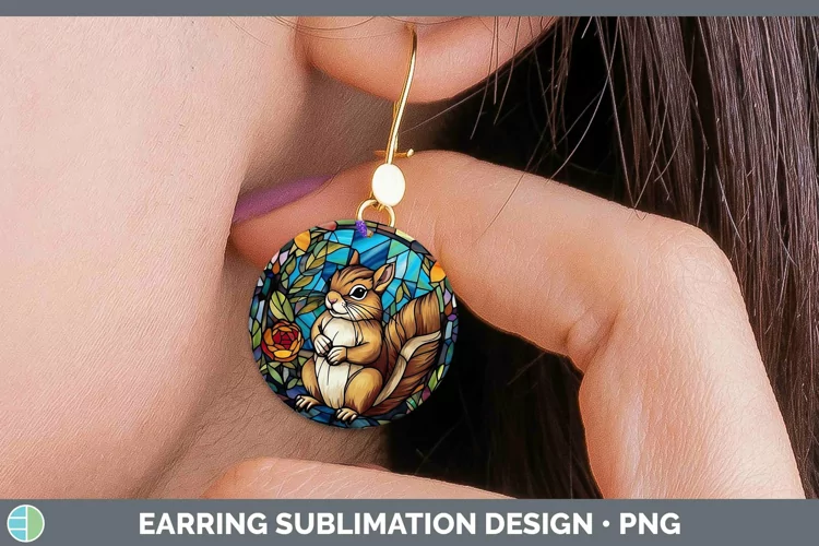 Woodland Stained Glass Chipmunk Round Earrings Sublimation E