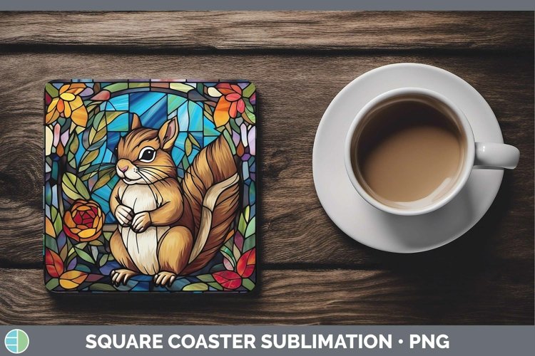 GorgeousWoodland Stained Glass Square Coaster design.