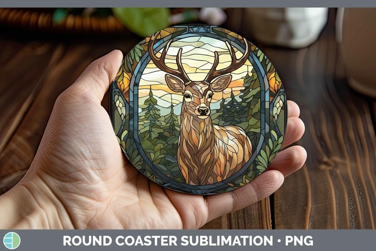 GorgeousWoodland Stained Glass Round Coaster design.