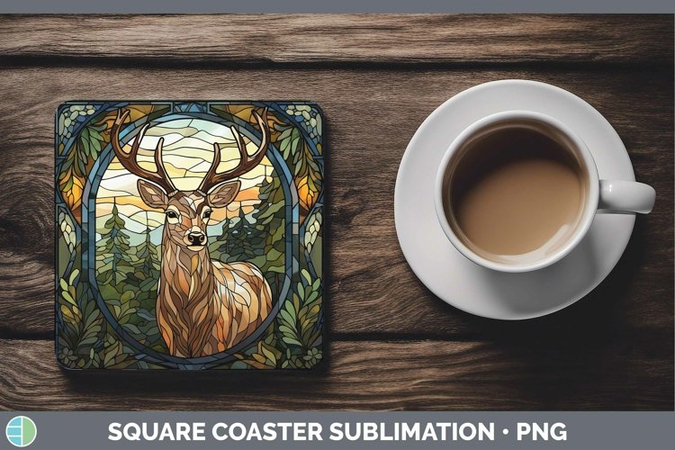 GorgeousWoodland Stained Glass Square Coaster design.