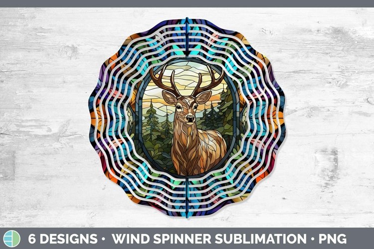 Woodland Stained Glass Deer Wind Spinner Sublimation Spinner