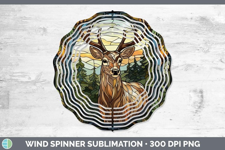 Woodland Stained Glass Deer Wind Spinner Sublimation Spinner