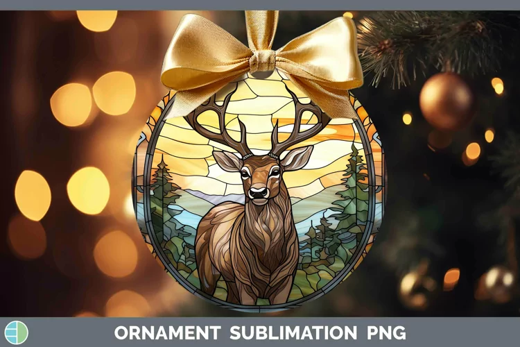 Woodland Stained Glass Elk Ornament Sublimation Bauble Desig