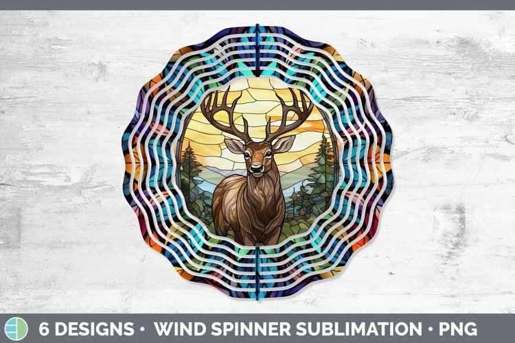 Woodland Stained Glass Elk Wind Spinner Sublimation Spinner
