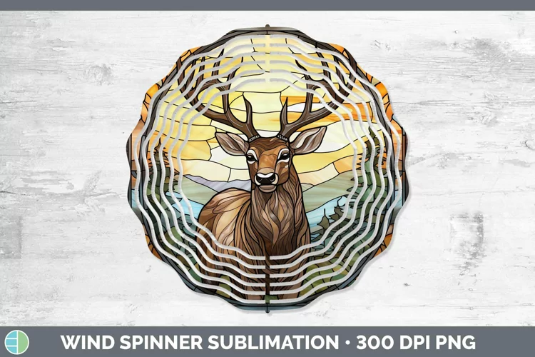 Woodland Stained Glass Elk Wind Spinner Sublimation Spinner