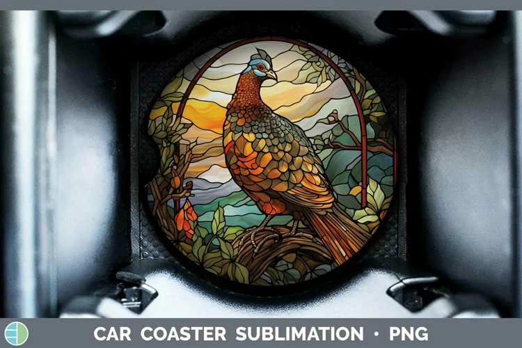 Woodland Stained Glass Grouse Car Coaster Sublimation Coaste