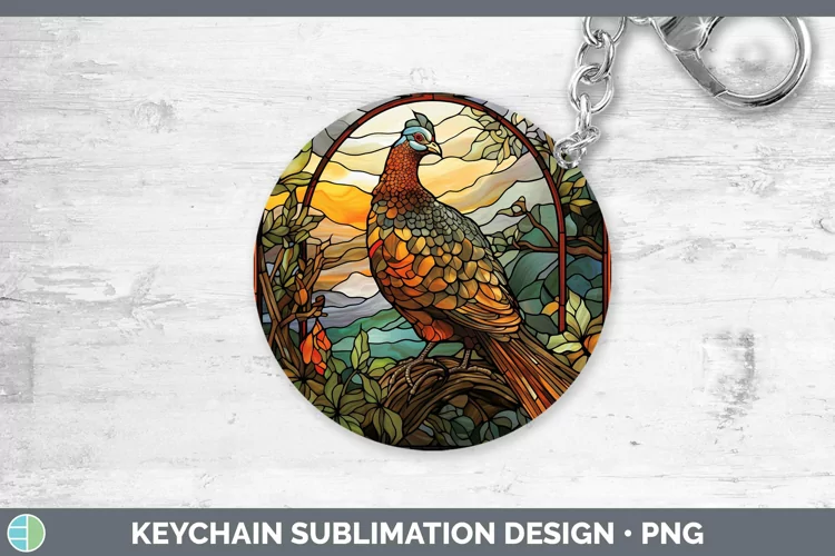 Woodland Stained Glass Grouse Keychain Sublimation Keyring D