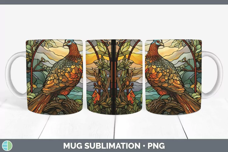 Woodland Stained Glass Grouse Mug Wrap Sublimation Coffee Cu