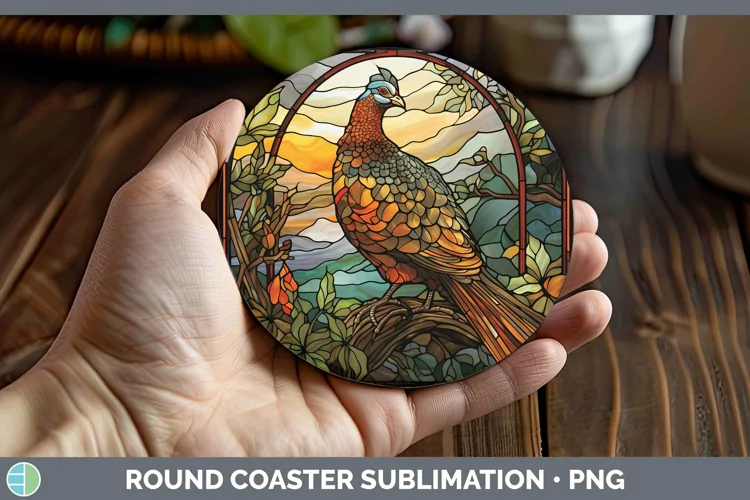 Woodland Stained Glass Grouse Round Coaster Sublimation Coas