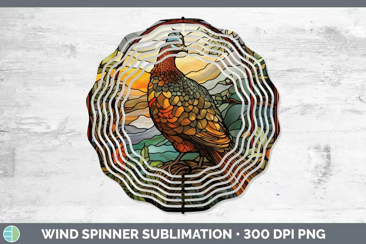Woodland Stained Glass Grouse Wind Spinner Sublimation Spinn