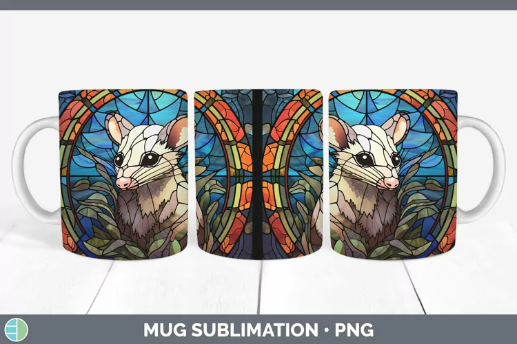 Woodland Stained Glass Opossum Mug Wrap Sublimation Coffee C