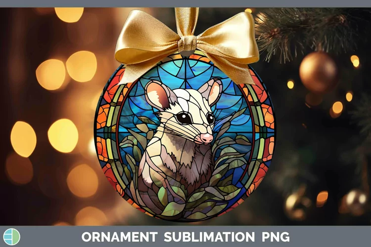 Woodland Stained Glass Opossum Ornament Sublimation Bauble D