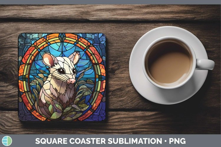 GorgeousWoodland Stained Glass Square Coaster design.