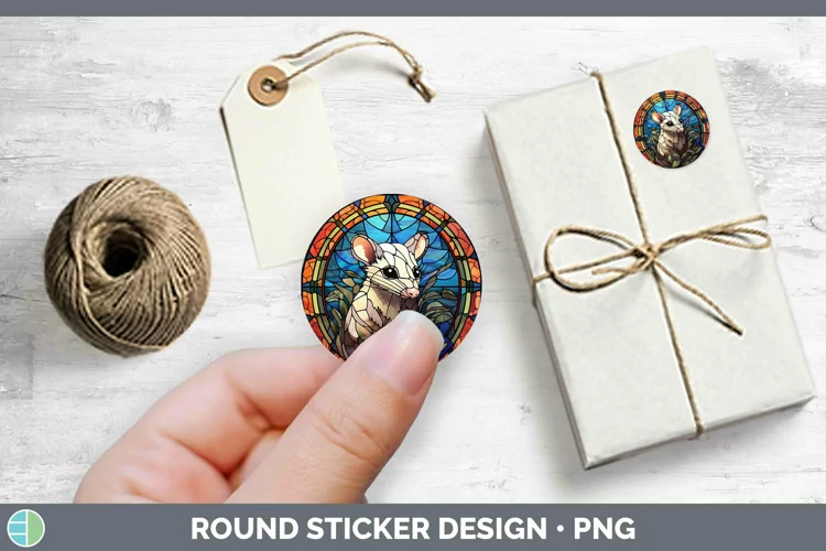 Woodland Stained Glass Opossum Stickers | Round Labels Desig