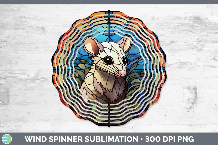 Woodland Stained Glass Opossum Wind Spinner Sublimation Spin