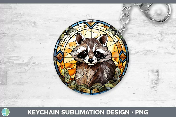 Woodland Stained Glass Raccoon Keychain Sublimation Keyring