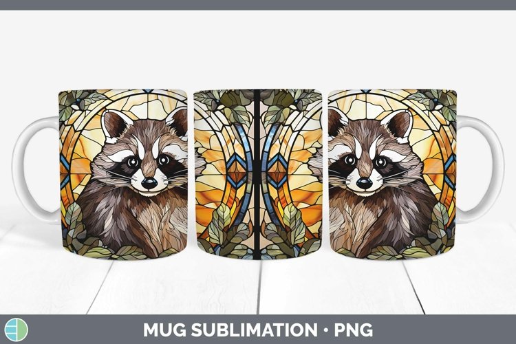 Woodland Stained Glass Raccoon Mug Wrap Sublimation Coffee C