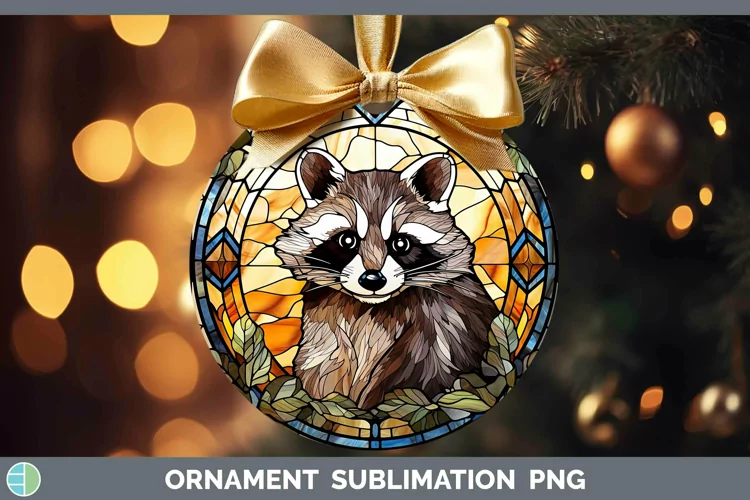 Woodland Stained Glass Raccoon Ornament Sublimation Bauble D