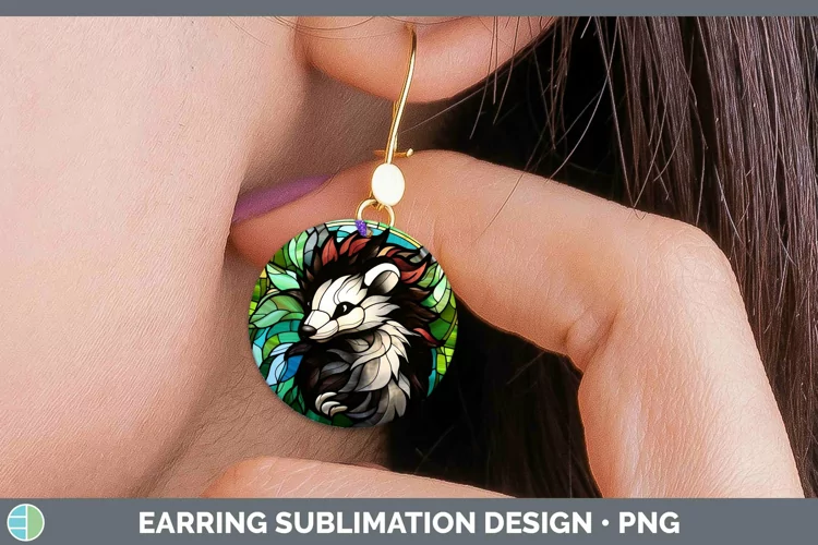 Woodland Stained Glass Skunk Round Earrings Sublimation Earr