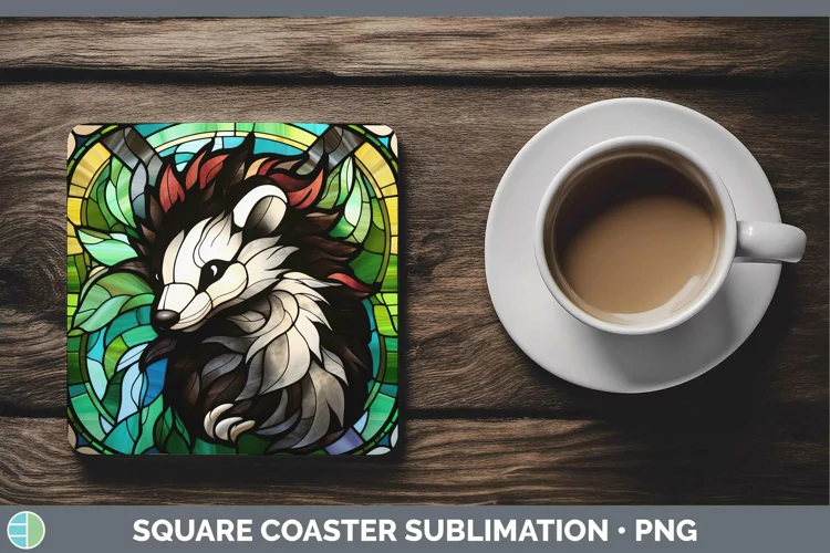 Woodland Stained Glass Skunk Square Coaster Sublimation Coas