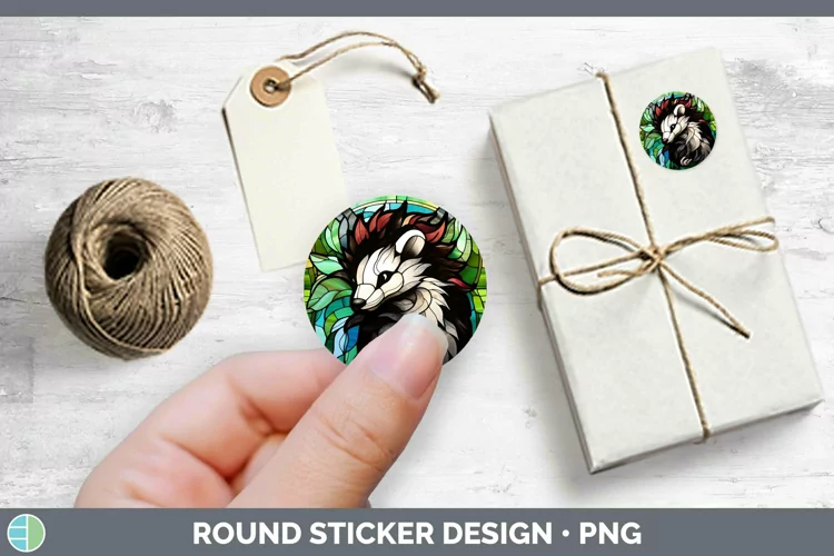 Woodland Stained Glass Skunk Stickers | Round Labels Designs