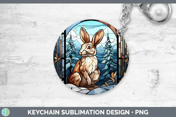 Woodland Stained Glass Snowshoe Hare Keychain Sublimation Ke
