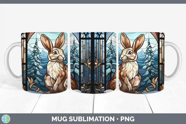 Woodland Stained Glass Snowshoe Hare Mug Wrap Sublimation Co